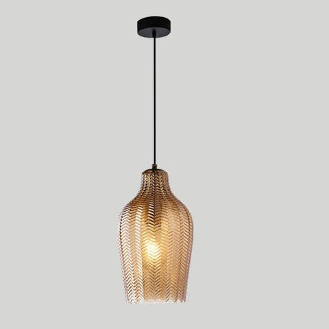 Wavy Glass Pendant Light with Textured Barrel Shade
