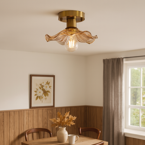 Fluted Glass Flower Flush Mount Ceiling Light