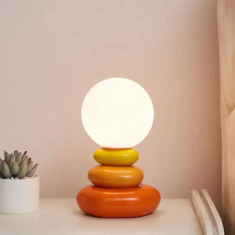 LED Table Lamp with Glazed Ceramic Base and Textured Lunar Globe