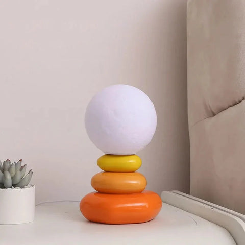 LED Table Lamp with Glazed Ceramic Base and Textured Lunar Globe