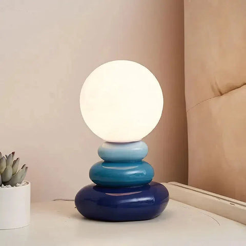 LED Table Lamp with Glazed Ceramic Base and Textured Lunar Globe