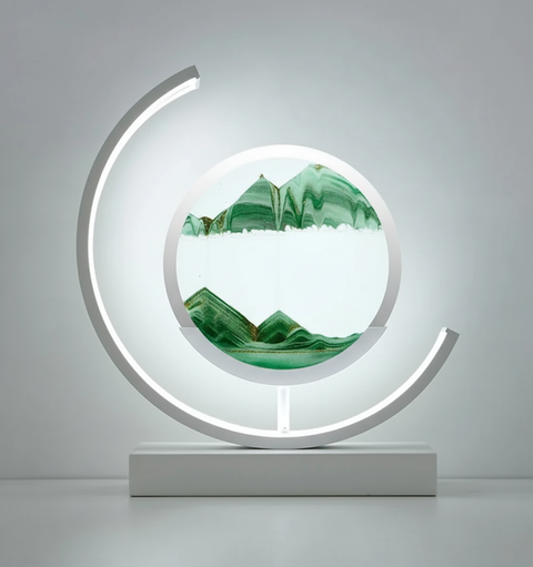Modern LED Sand Art Table Lamp with Circular Light Frame and Decorative Landscape Design