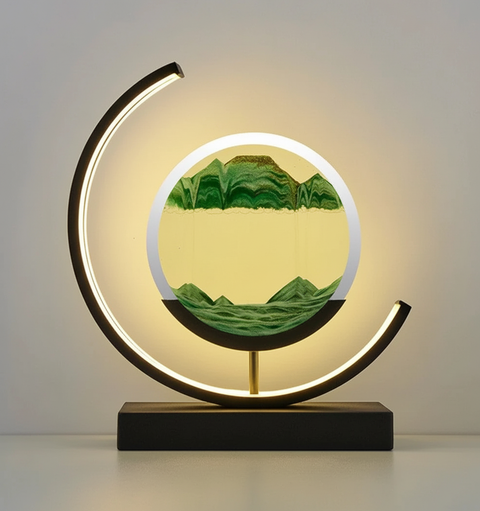 Modern LED Sand Art Table Lamp with Circular Light Frame and Decorative Landscape Design