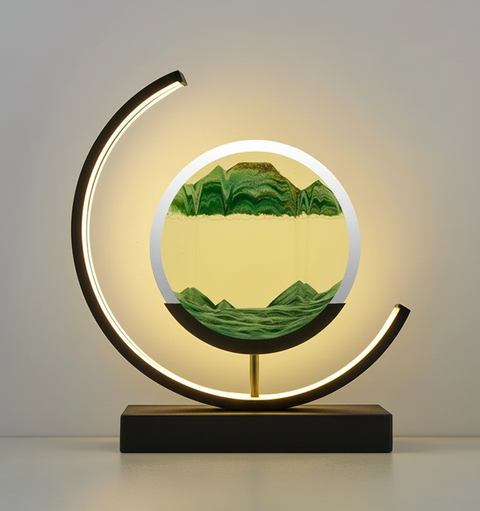 Modern LED Sand Art Table Lamp with Circular Light Frame and Decorative Landscape Design