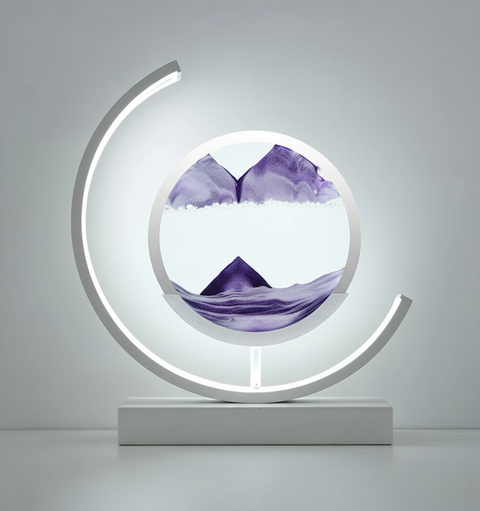 Modern LED Sand Art Table Lamp with Circular Light Frame and Decorative Landscape Design