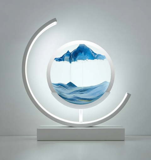 Modern LED Sand Art Table Lamp with Circular Light Frame and Decorative Landscape Design