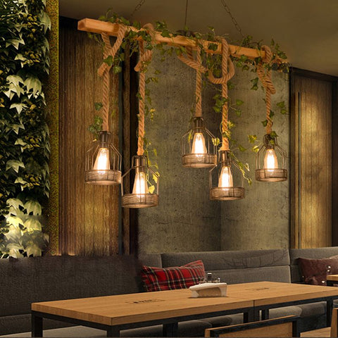 Ceiling Light with Multi-Light Wood Beam