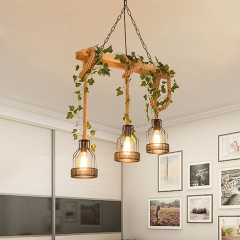 Ceiling Light with Multi-Light Wood Beam
