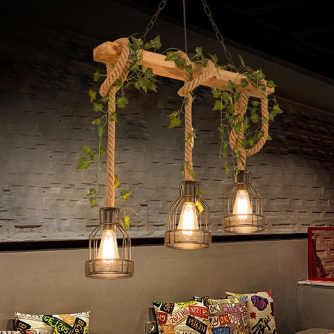Ceiling Light with Multi-Light Wood Beam