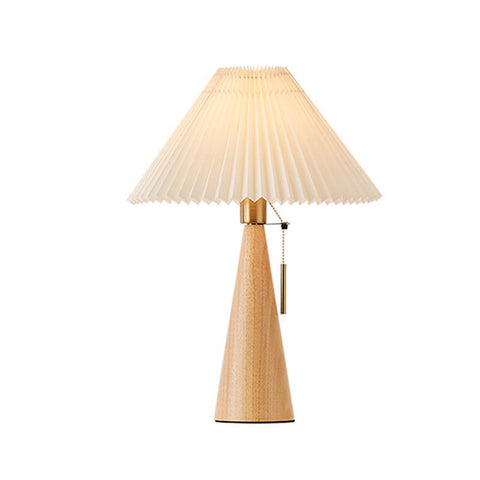 Table Lamp with Pleated Shade and Wood Base