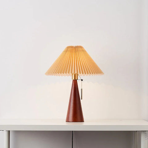 Table Lamp with Pleated Shade and Wood Base