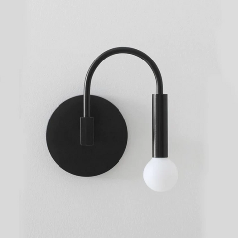 Wall Sconce with Curved Metal Arm and Rotating Exposed Bulb Holder