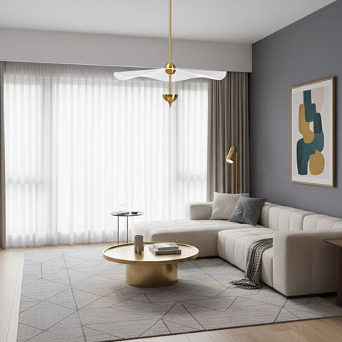 Envolee Double Biscuit Pendant with Sculptural Fabric Shades