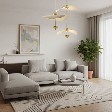 Envolee Double Biscuit Pendant with Sculptural Fabric Shades