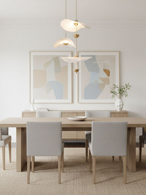 Envolee Double Biscuit Pendant with Sculptural Fabric Shades