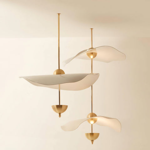 Envolee Double Biscuit Pendant with Sculptural Fabric Shades
