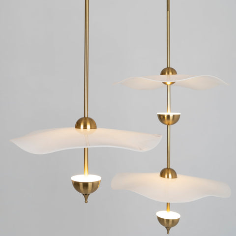 Envolee Double Biscuit Pendant with Sculptural Fabric Shades