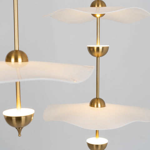 Envolee Double Biscuit Pendant with Sculptural Fabric Shades
