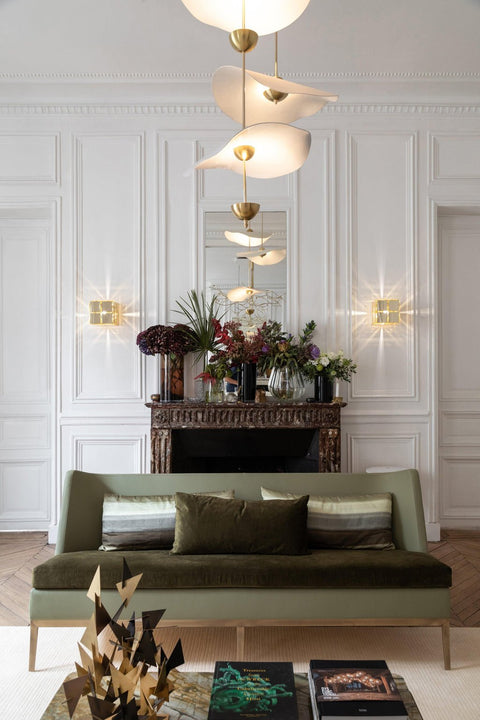 Envolee Double Biscuit Pendant with Sculptural Fabric Shades