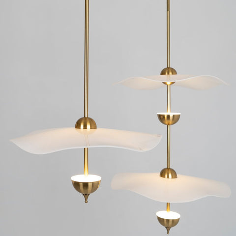 Envolee Double Biscuit Pendant with Sculptural Fabric Shades