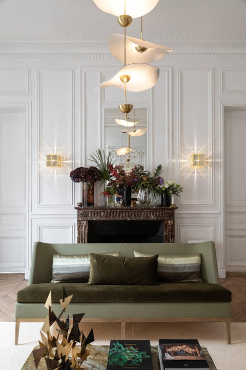 Envolee Double Biscuit Pendant with Sculptural Fabric Shades