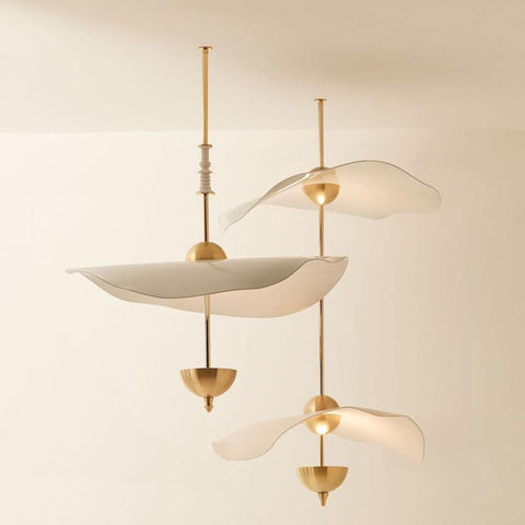 Envolee Double Biscuit Pendant with Sculptural Fabric Shades