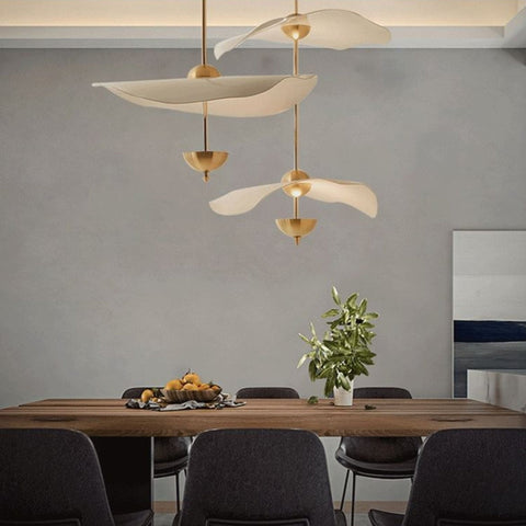 Envolee Double Biscuit Pendant with Sculptural Fabric Shades