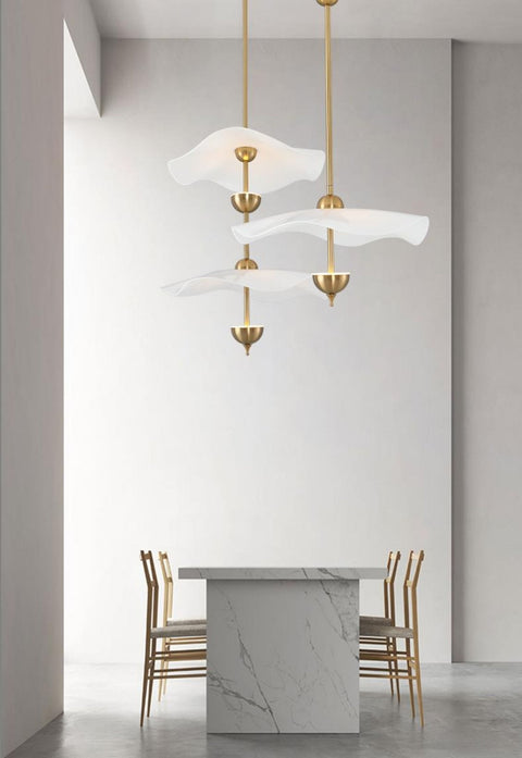 Envolee Double Biscuit Pendant with Sculptural Fabric Shades