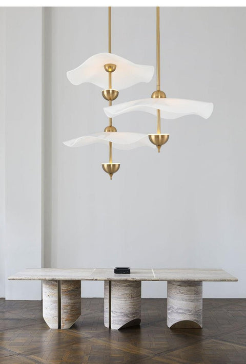 Envolee Double Biscuit Pendant with Sculptural Fabric Shades