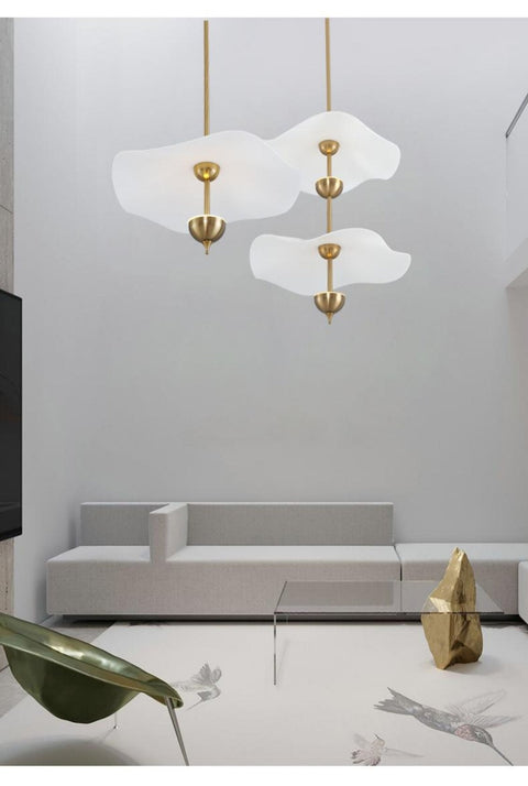 Envolee Double Biscuit Pendant with Sculptural Fabric Shades