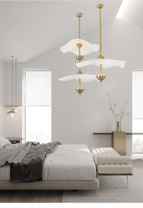 Envolee Double Biscuit Pendant with Sculptural Fabric Shades