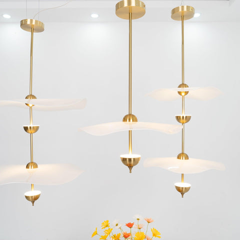 Envolee Double Biscuit Pendant with Sculptural Fabric Shades
