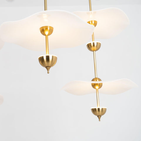 Envolee Double Biscuit Pendant with Sculptural Fabric Shades
