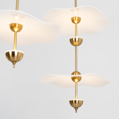 Envolee Double Biscuit Pendant with Sculptural Fabric Shades