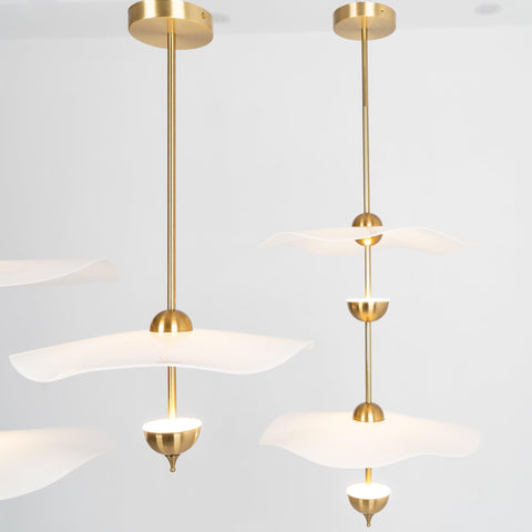 Envolee Double Biscuit Pendant with Sculptural Fabric Shades