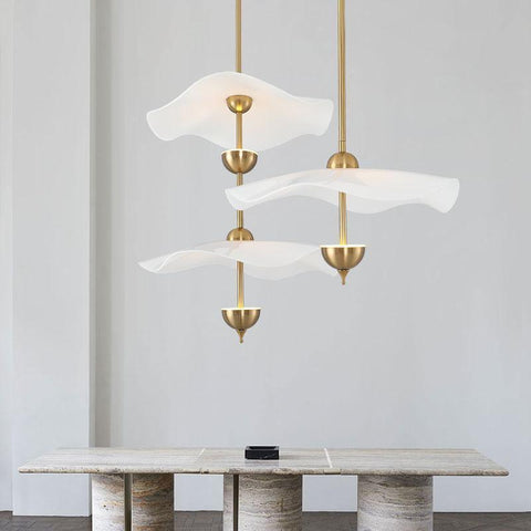 Envolee Double Biscuit Pendant with Sculptural Fabric Shades
