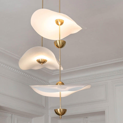 Envolee Double Biscuit Pendant with Sculptural Fabric Shades