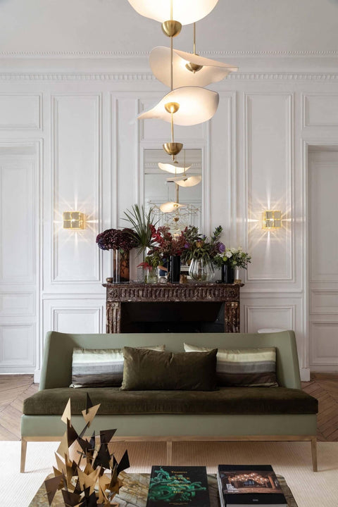 Envolee Double Biscuit Pendant with Sculptural Fabric Shades
