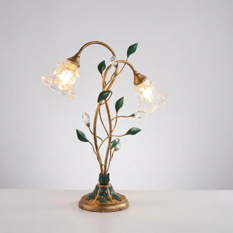 Table Lamp with Floral Glass Shades and Crystal Details