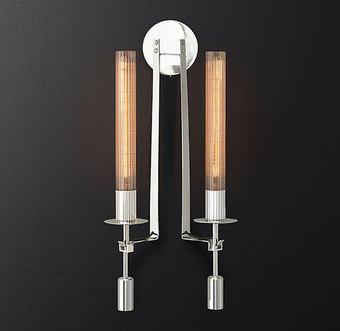 Fontanelle Wall Sconce with Ribbed Glass Cylinders