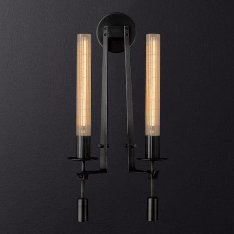 Fontanelle Wall Sconce with Ribbed Glass Cylinders