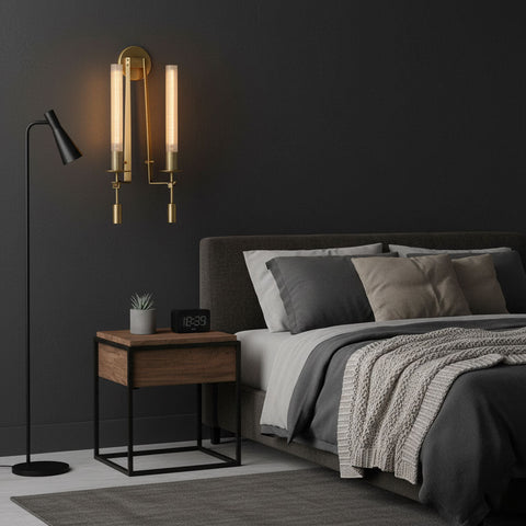Fontanelle Wall Sconce with Ribbed Glass Cylinders
