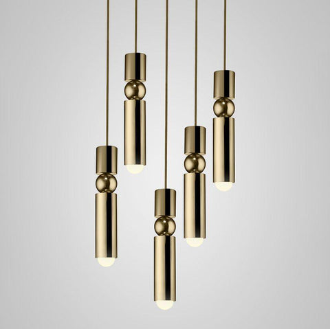 Pendant Light with Metal Cylinders and Decorative Sphere Detail