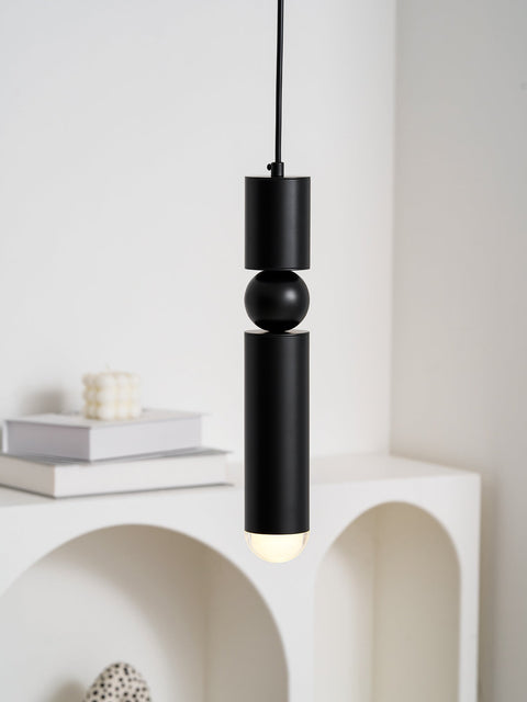 Pendant Light with Metal Cylinders and Decorative Sphere Detail