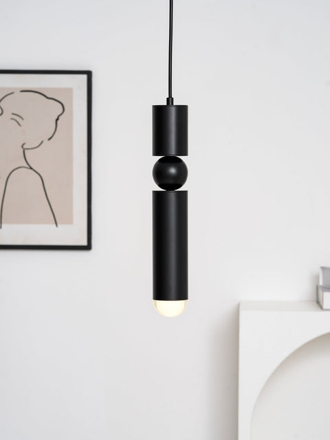 Pendant Light with Metal Cylinders and Decorative Sphere Detail