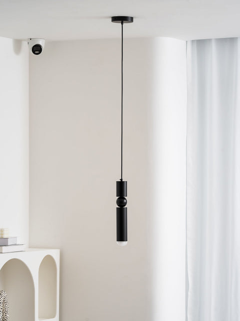 Pendant Light with Metal Cylinders and Decorative Sphere Detail