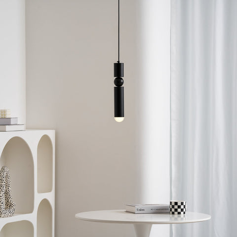 Pendant Light with Metal Cylinders and Decorative Sphere Detail