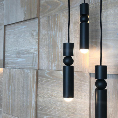 Pendant Light with Metal Cylinders and Decorative Sphere Detail