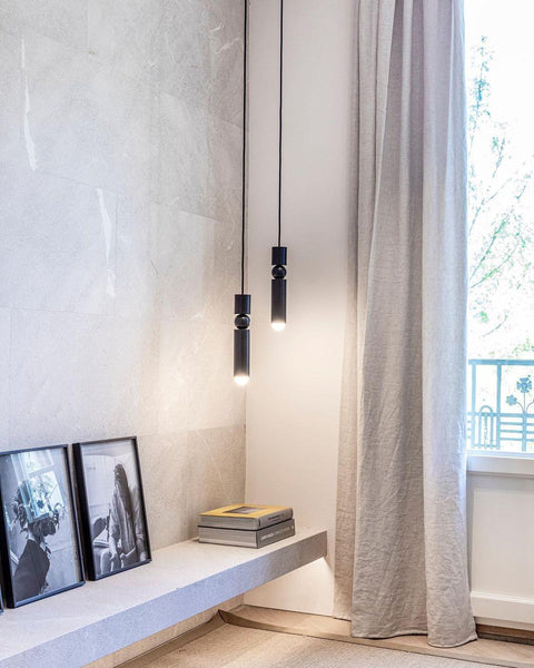 Pendant Light with Metal Cylinders and Decorative Sphere Detail