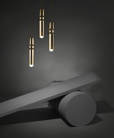 Pendant Light with Metal Cylinders and Decorative Sphere Detail
